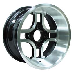 N-19713 - 12� x 6� WHEEL � HORNET � MACHINED W/BLACK  w/LOW PROFILE GOLF PRO TIRE (SET OF 4)