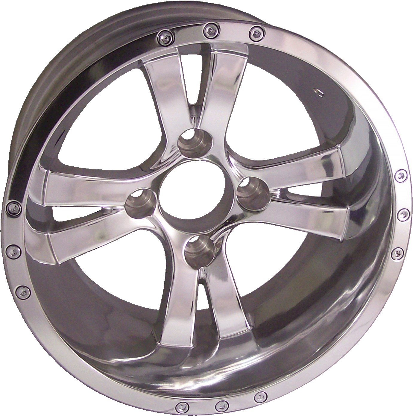 N-40441 - 12� x 6� WHEEL � TWISTER � POLISHED ALUMINUM w/LOW PROFILE GOLF PRO TIRE (SET OF 4)